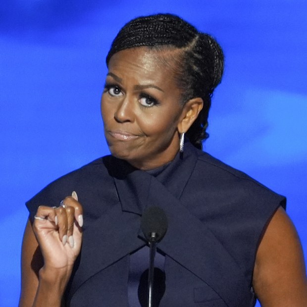 Former first lady Michelle Obama speaking during the Democratic National Convention Tuesday, Aug. 20, 2024, in Chicago. (AP Photo/J. Scott Applewhite)