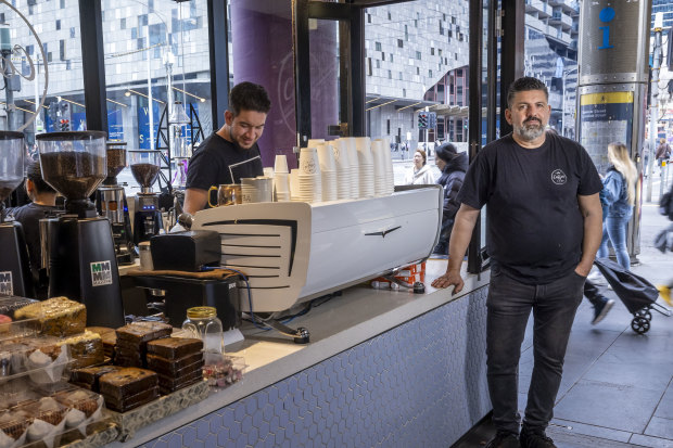 Tony Badawi inside his Spencer Street cafe, Coffee Rush.