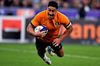 Lalakai Foketi of Australia scores a try during the Autumn Nations Series match against France in Paris.