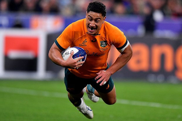 Lalakai Foketi of Australia scores a try during the Autumn Nations Series match against France in Paris.
