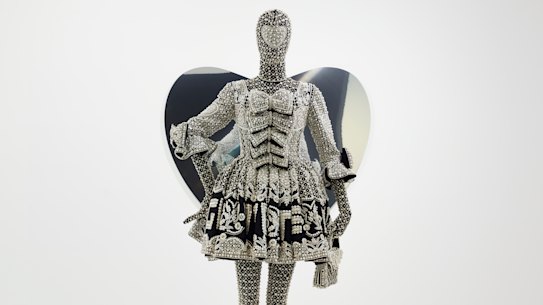 Look 2, ensemble from Richard Quinn’s 2020 autumn-winter collection on display in NGV Triennial.© Richard Quinn 