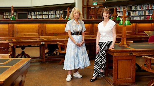 Philanthropists Krystyna Campbell-Pretty, left, and Helen Sykes are key supporters of the State Library Victoria’s Women Writers Fund.