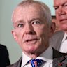 One Nation senator Malcolm Roberts pictured with party colleagues Pauline Hanson, Barnaby Joyce and David Farley.