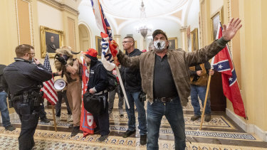 Supporters of President Donald Trump are confronted by US Capitol Police officers. 