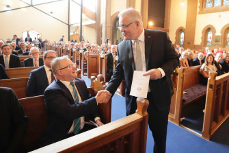 Opposition Leader Anthony Albanese and Prime Minister Scott Morrison during an Ecumenical Service to mark the opening of federal parliament in 2020.