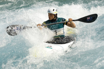Jessica Fox in action in the kayak slalom heats on Sunday.