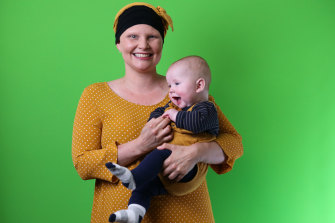 Brisbane mum Kymme Davey was diagnosed with breast cancer while 35 weeks pregnant with her second child.