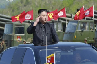 Kim Jong-un at a military demonstration in Wonsan in a file picture.