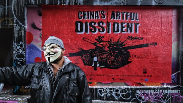 We will remember: Chinese-Australian artist Badiucao created a paste-up work in Hosier Lane for the 30th anniversary of the Tiananmen Square massacre. 