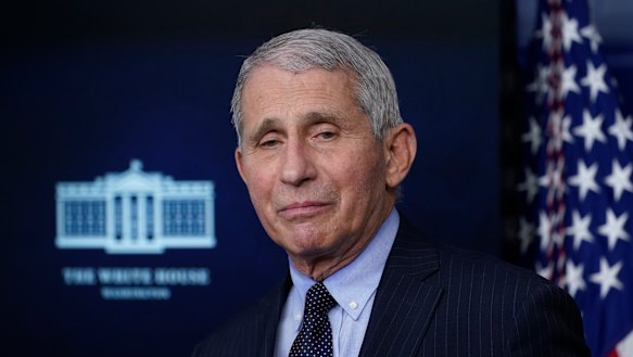 Dr Anthony Fauci, director of the National Institute of Allergy and Infectious Diseases, listens as he speaks with reporters in the James Brady Press Briefing Room at the White House in Washington.