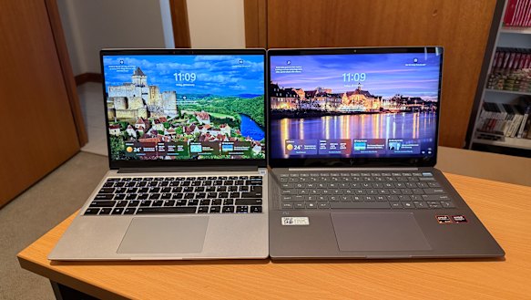 You can get a very nice Framework Laptop 13 (left) pre-built for under $2300, but it’s not going to be as powerful as the HP, which is also slightly larger.