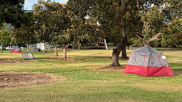 Tents in Brisbane’s Musgrave Park.