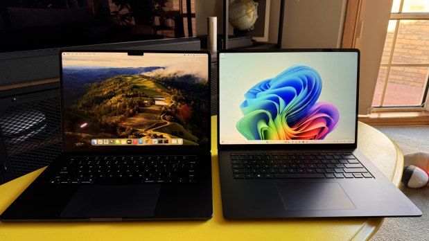 The Surface Laptop (right) is similar physically to the M3 MacBook Air (left), but has the technological edge.