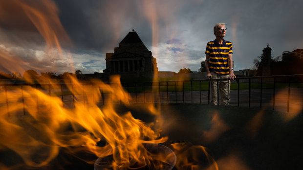 Len McLeod, 96, served in World War II after joining the army at 15. Later in life, he helped pour the metal for the Eternal Flame at the Shrine of Remembrance.