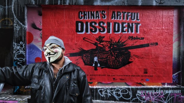 We will remember: Chinese-Australian artist Badiucao created a paste-up work in Hosier Lane for the 30th anniversary of the Tiananmen Square massacre. 