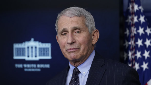 Dr Anthony Fauci, director of the National Institute of Allergy and Infectious Diseases, listens as he speaks with reporters in the James Brady Press Briefing Room at the White House in Washington.