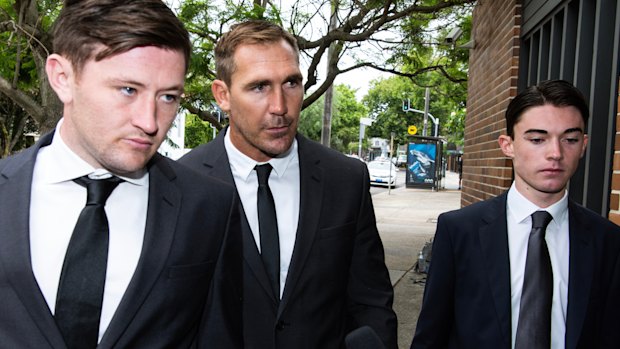 North Queensland Cowboys player Scott Bolton (centre) entering Waverley Court.