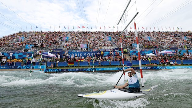 Jessica Fox of Team Australia competing in the Canoe Slalom at Paris 2024.