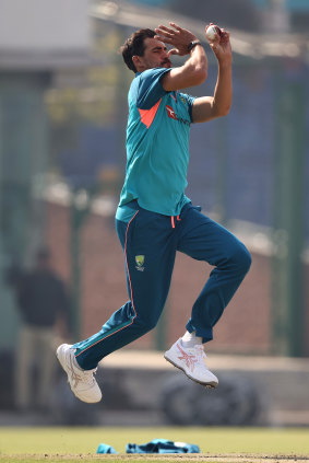 Mitchell Starc in action during the training session.