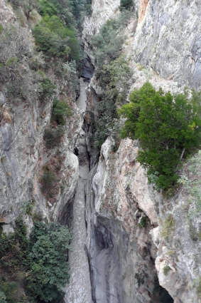 A view of the Raganello Gorge in Civita, Italy.