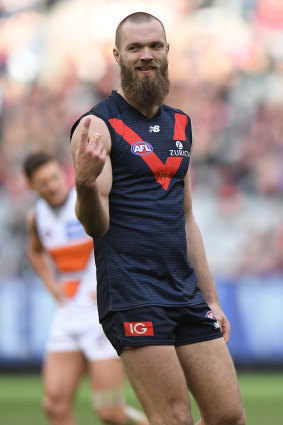 Grand affair: Melbourne ruckman racked up his 1000th hitout for the season against the Giants.