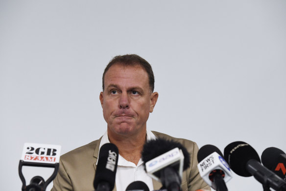 Alen Stajcic faces the media after his sacking by Football Australia.