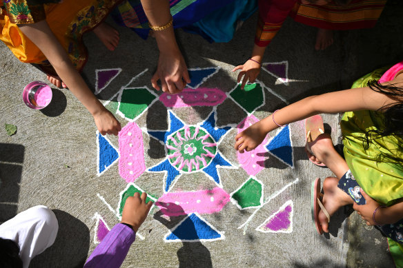 A rangoli pattern at Rujuta Limaye’s home. 