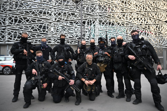 Members of the BRI, France’s elite counter-terrorism brigade, were part of the security presence in Paris.