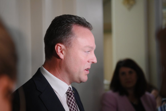 Liberal MP Chris Crewther speaks to the media after Friday’s meeting.