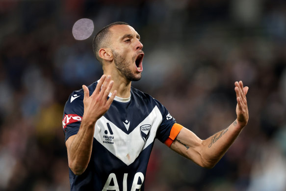 Victory skipper Roderick Miranda celebrates a clutch penalty.