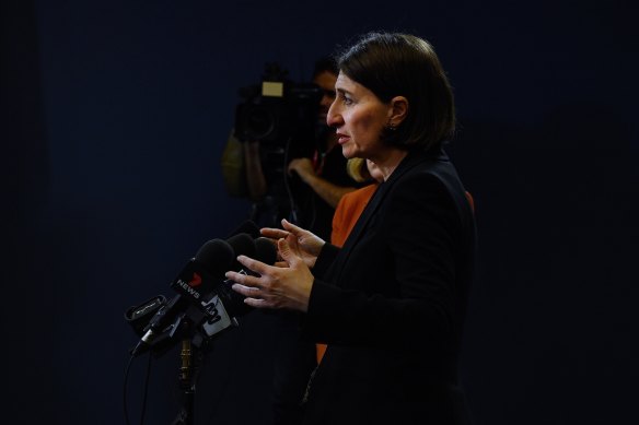 NSW Premier Gladys Berejiklian at Wednesday’s COVID-19 update in Sydney.