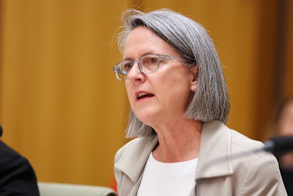 Secretary to the Treasury Jenny Wilkinson during a Senate estimates hearing at Parliament House in Canberra today.