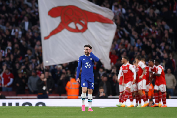 A dejected Ben Chilwell after Arsenal’s opener at Emirates Stadium.