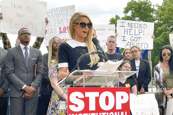 Paris Hilton speaks at a Stop Institutional Child Abuse event in Washington DC last May.