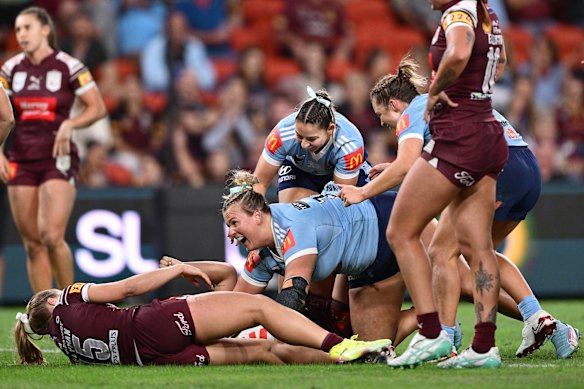 Ellie Johnston after scoring her try against Queensland.