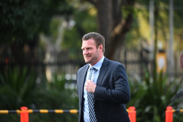 MP Sam Groth arrives at the Victorian Parliament in May.