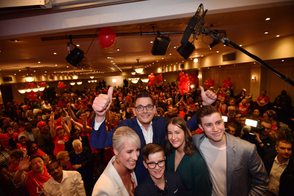 Premier Daniel Andrews on election night in 2018. Labor won in a landslide just four years ago, but the party is increasingly worried about losing traditional heartland seats.