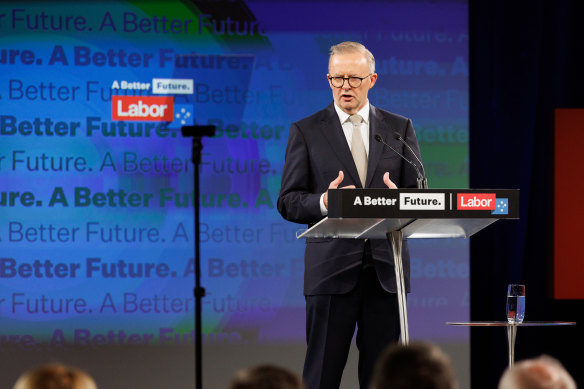 Opposition Leader Anthony Albanese speaking during Labor’s official campaign launch. 