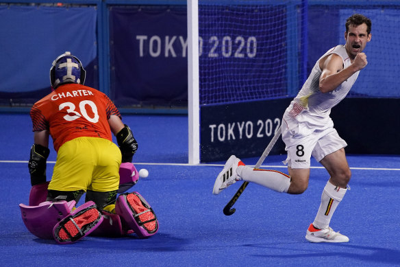 Florent van Aubel celebrates after scoring in the shootout.