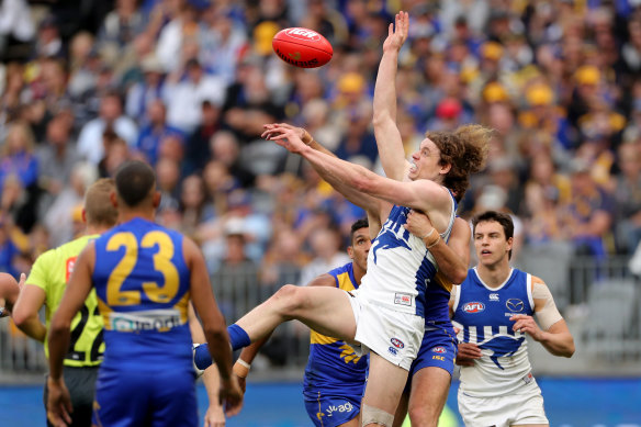 Ben Brown of the Kangaroos in action during the Round 19 game against West Coast.
