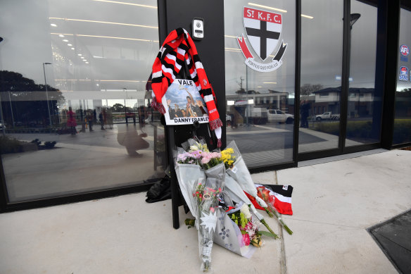 Floral tributes in Moorabbin for Danny Frawley.