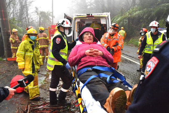 A woman in Olinda is rescued from her house after a tree landed on it. 