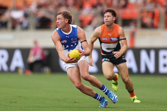 North Melbourne’s Josh Goater playing in 2024.