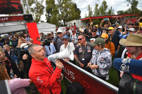 Waiting spectators are told the Australian Grand Prix is cancelled on the morning of Friday, March 13, 2020