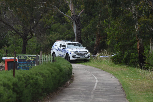 Police at the scene of the alleged attack on a jogger on the Merri Creek trail in December last year.