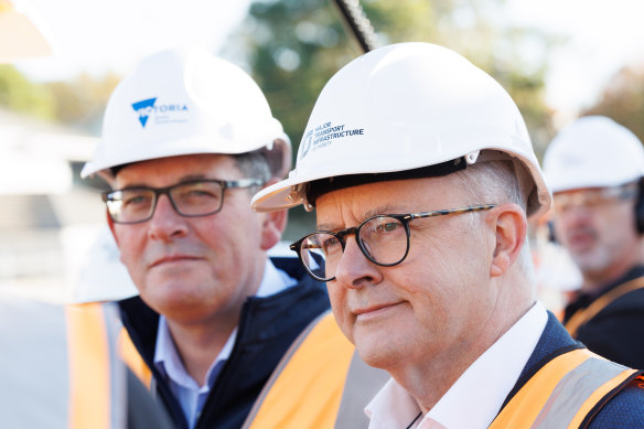 Labor leader Anthony Albanese, right, with Victorian Premier Daniel Andrews. 