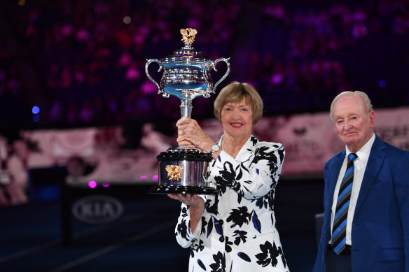 Margaret Court with Rod Laver at the ceremony on Monday night. 