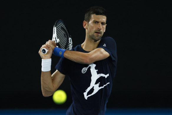 Lightning rod: Novak Djokovic plays a backhand during practice.