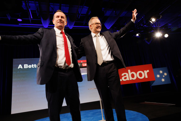 WA Premier Mark McGowan and Opposition Leader Anthony Albanese during Labor’s official campaign launch. 