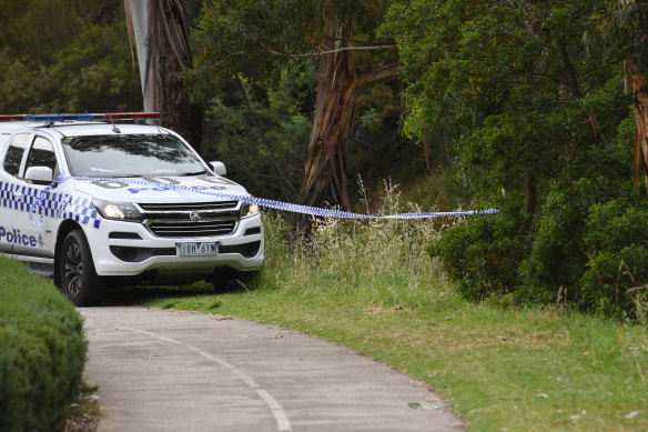 Police at the scene of the rape and sexual assault of a female jogger on the Merri Creek Trail in Coburg last year.